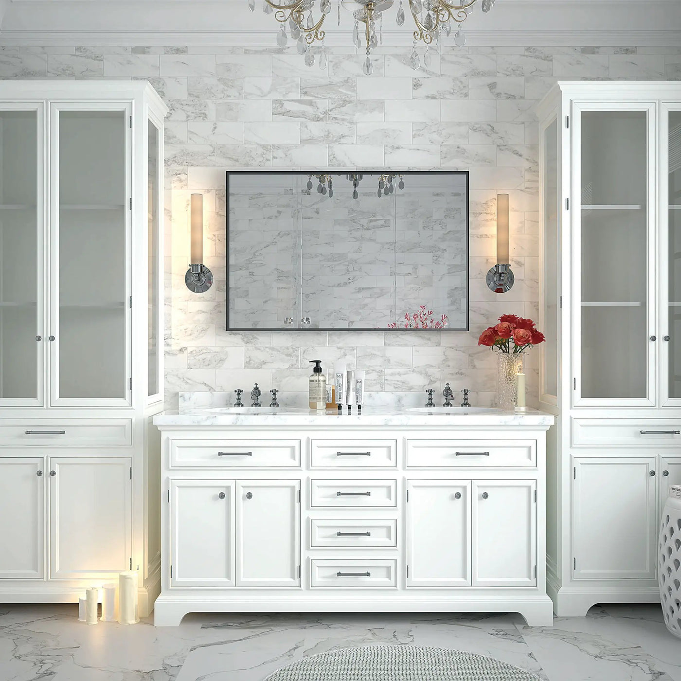 Rectangular Bathroom Mirror Square Angle Metal Frame Wall Mounted Hanging Plates Wall Mount Mirror For Bathroom (Horizontal & Vertical) by Unique Piece Furniture