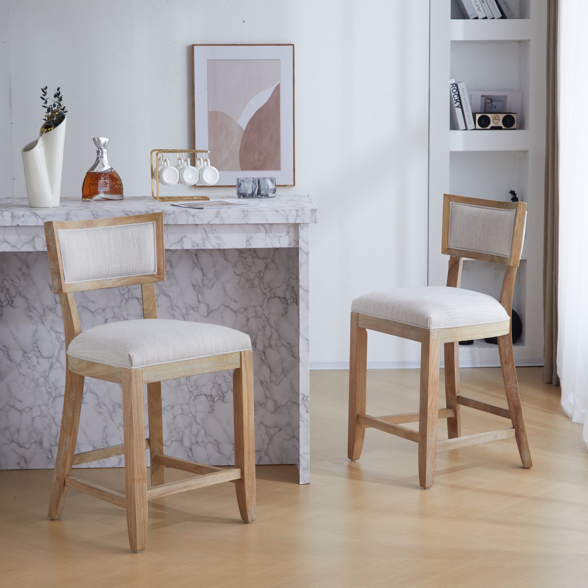 26.5" Upholstered Counter Stools Set of 2 with Comfy Back by HouseOfZazla