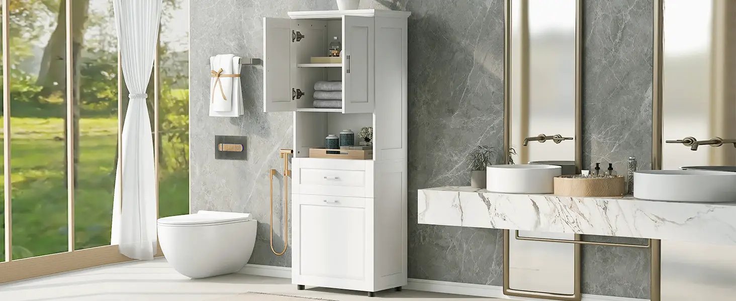 Tall Bathroom Cabinet with Laundry Basket by HouseOfZazla