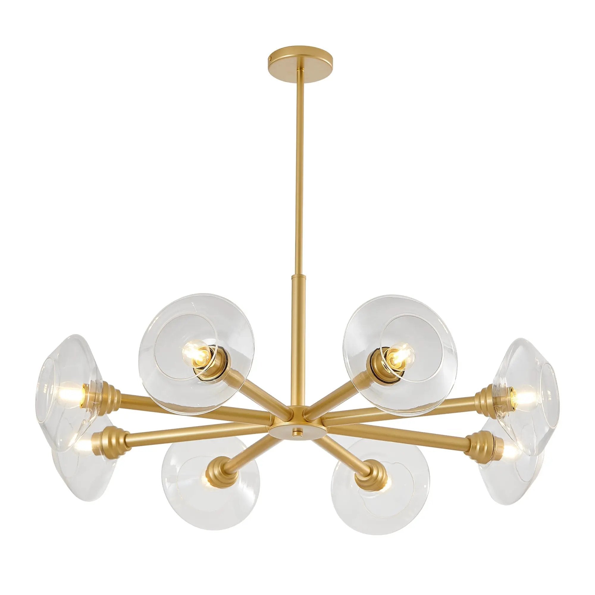 36" Modern Gold 8-Light Sputnik Chandelier with Clear Glass Shades by HouseOfZazla