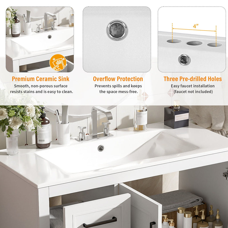 Bathroom Vanity With Sink, Soft Close Doors, Adjustable Shelf & 3 Drawers by HouseOfZazla