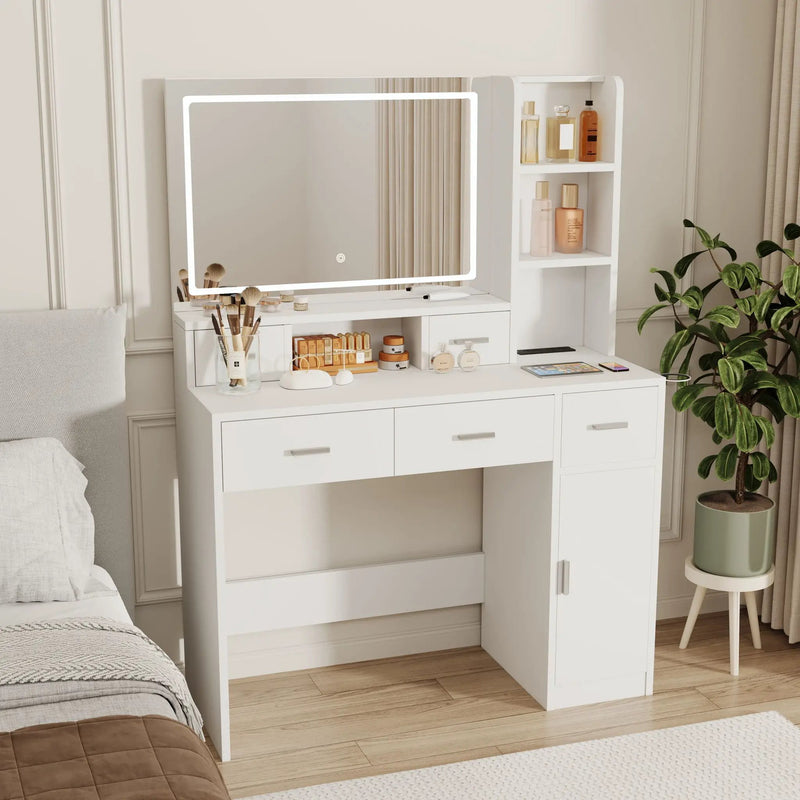 40.95" Newly Designed Smart Mirror Dressing Table With Drawers And Storage Cabinet, Dressing Table With Dressing Pad For Bedroom, Dressing Room by HouseOfZazla