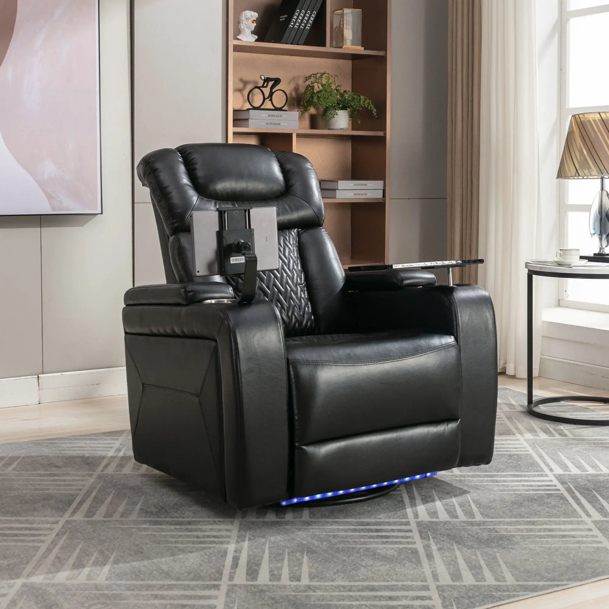 270 Degree Swivel Power Recliner With Tray Table, Phone Holder, Cup Holder, USB Port by HouseOfZazla