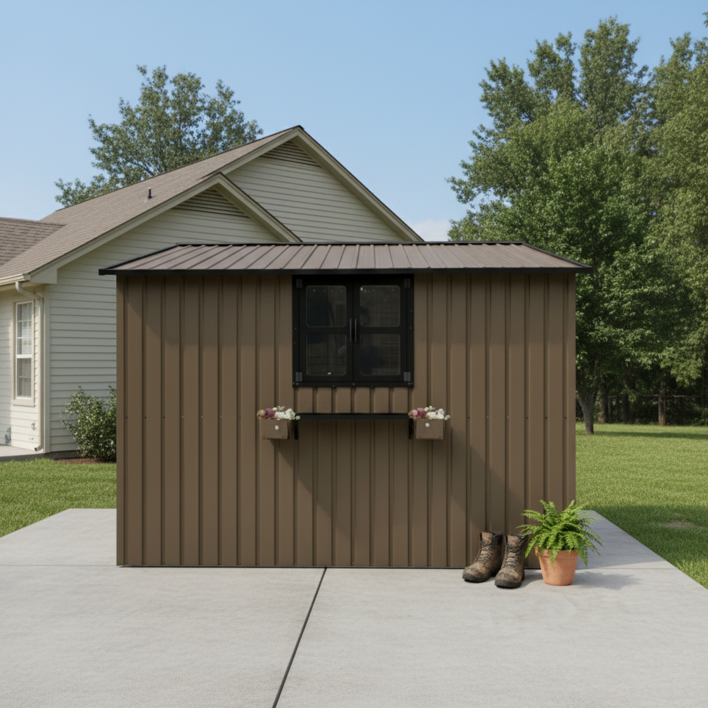 10x8 Ft Outdoor Metal Storage Shed with Window & Flower Rack by HouseOfZazla