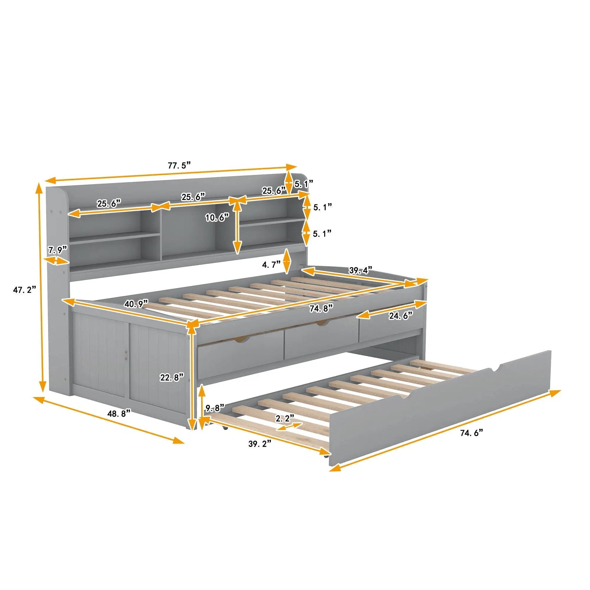 Captain Bed With Built In Bookshelves, 3 Storage Drawers, And Trundle by Unique Piece Furniture
