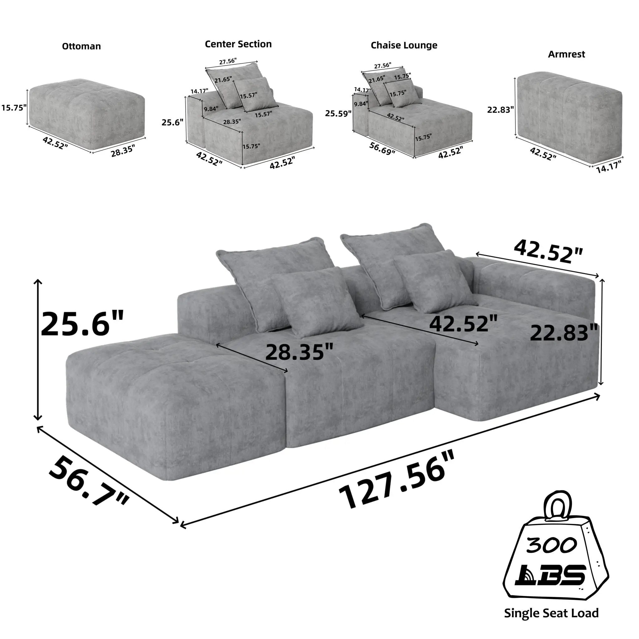 Modern Oversized DIY Combination Modular Sectional Sofa With Pillows by HouseOfZazla