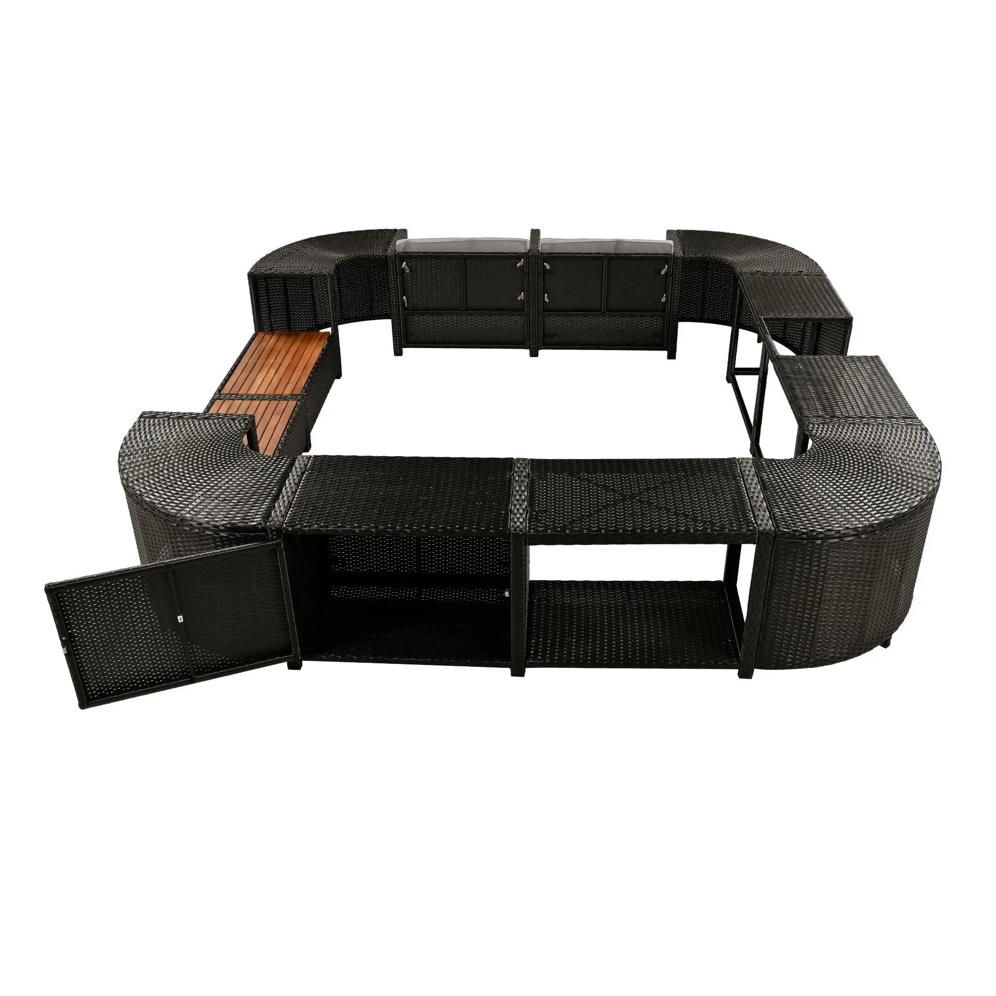 Spa Surround Spa Frame Quadrilateral Outdoor Rattan Sectional Sofa Set With Mini Sofa, Wooden Seats And Storage Spaces by HouseOfZazla