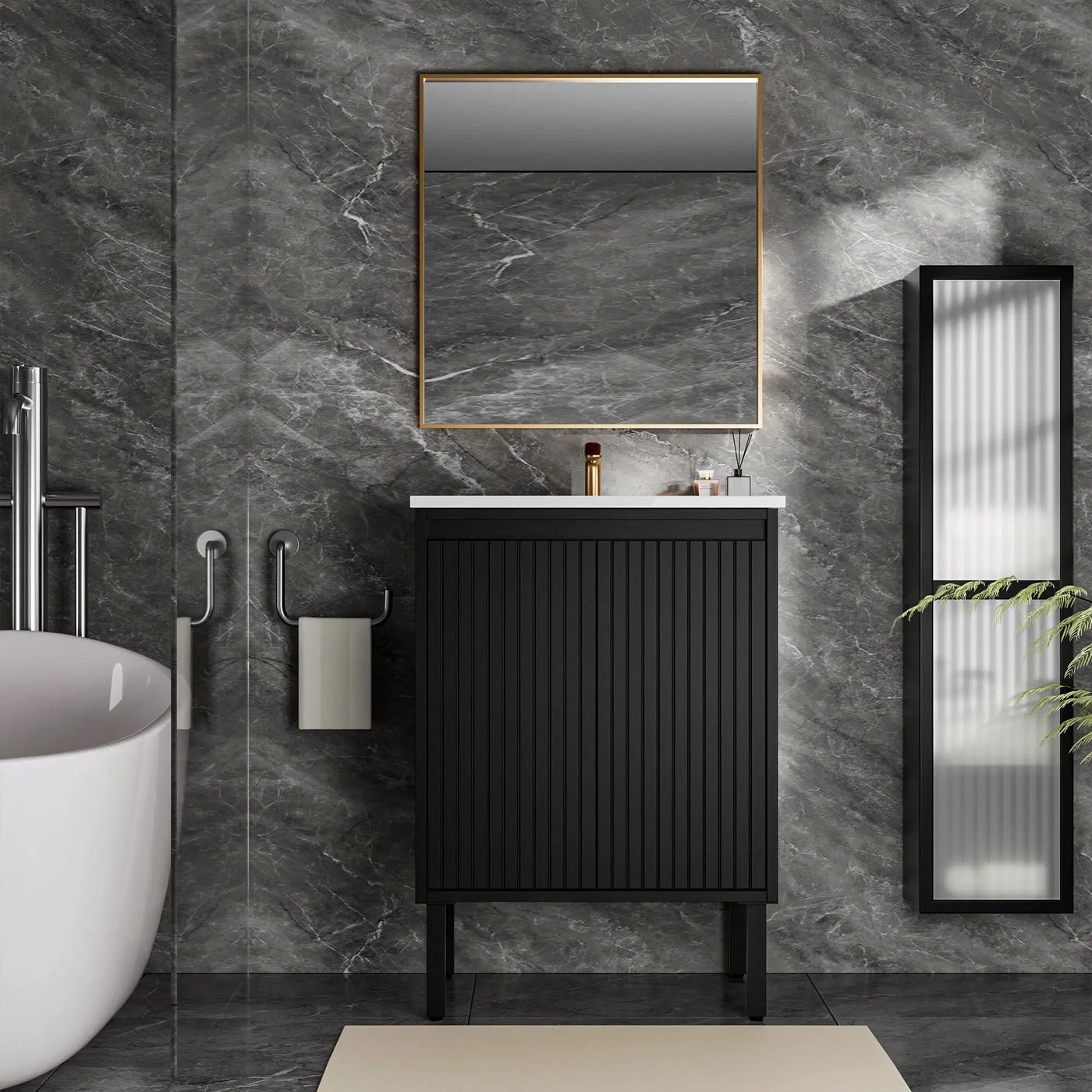 Bathroom Vanity With Ceramic Sink, Floor-Standing Design, Soft-Closing Drawers by Unique Piece Furniture