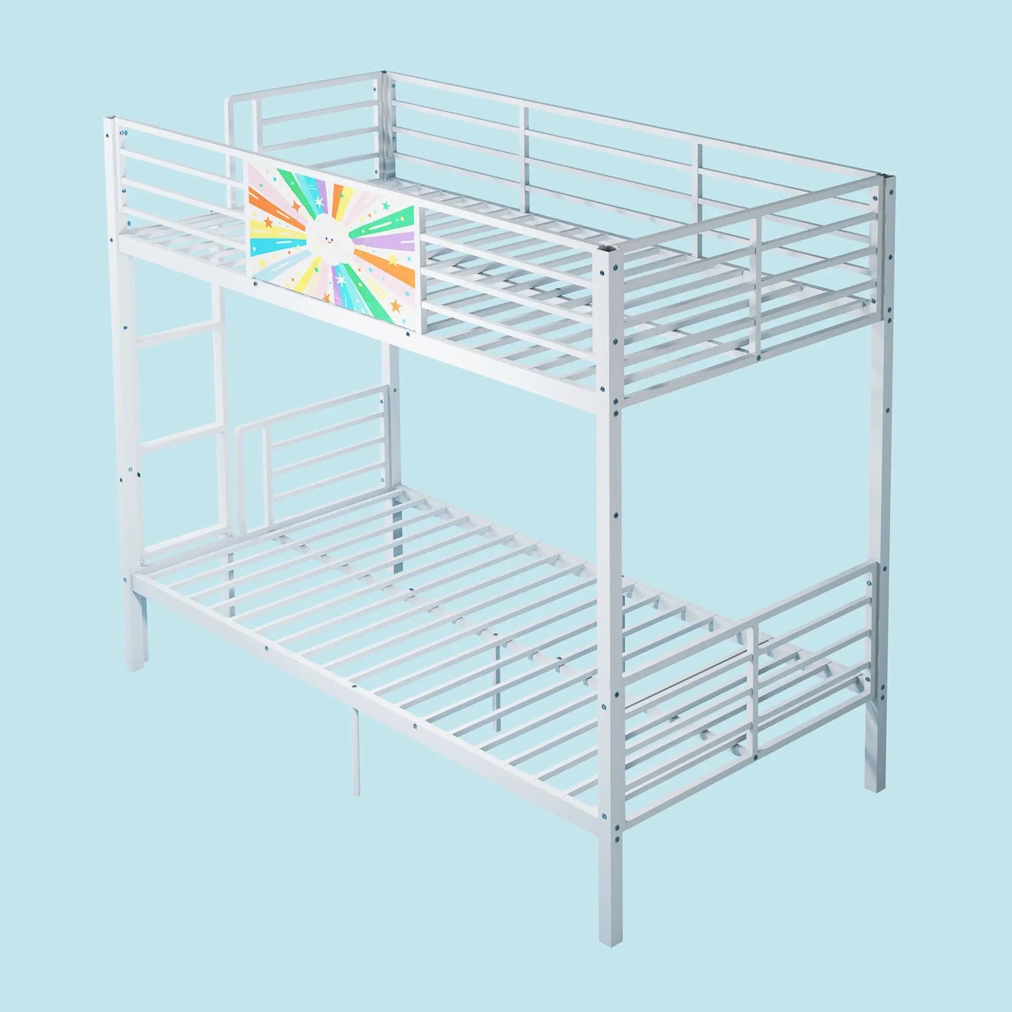 Bunk Bed, Convertible To 2 Separate Twin Size Beds & Full Length Guardrail & Ladder, No Box Spring Needed - White by HouseOfZazla