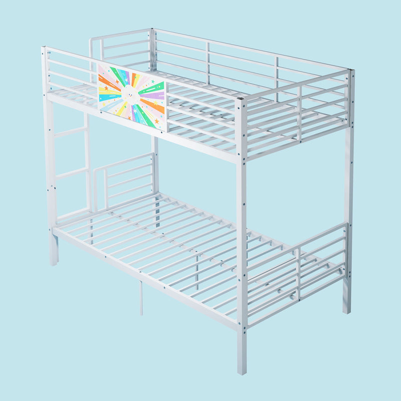 Bunk Bed, Convertible To 2 Separate Twin Size Beds & Full Length Guardrail & Ladder, No Box Spring Needed - White by HouseOfZazla