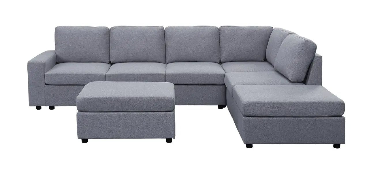 Cassia - 7 Seat Reversible Modular Sectional Sofa With Ottoman by HouseOfZazla