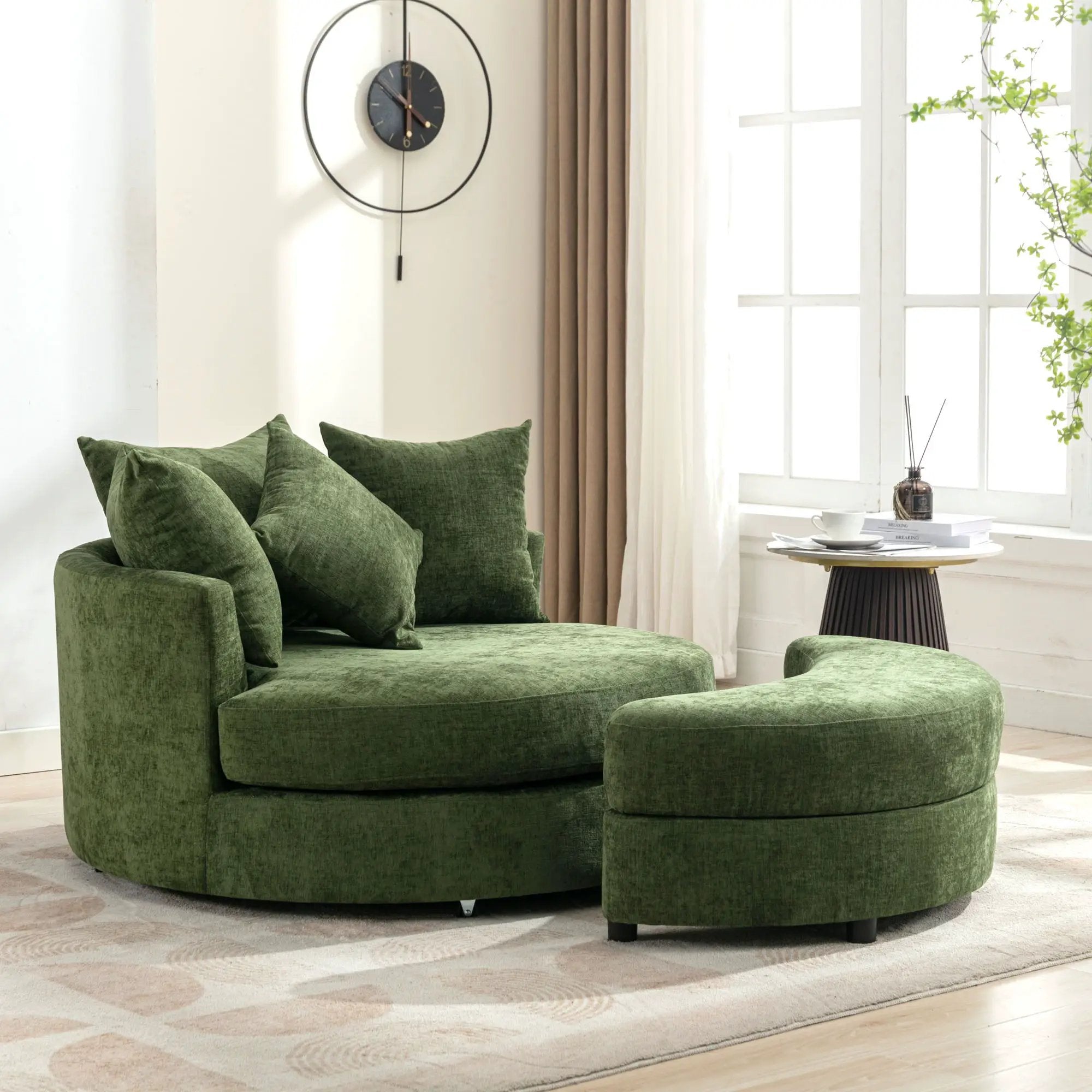 360° Swivel Accent Barrel Chair With Storage Ottoman & 4 Pillows, Modern Leisure Chair Round Accent For Living Room by HouseOfZazla