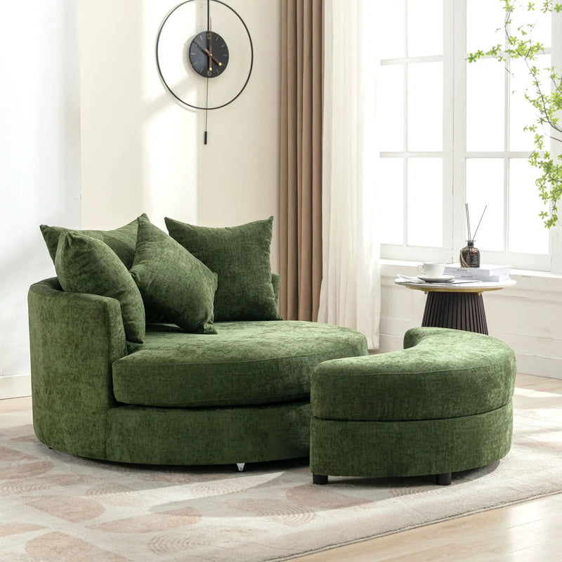 360° Swivel Accent Barrel Chair With Storage Ottoman & 4 Pillows, Modern Leisure Chair Round Accent For Living Room by HouseOfZazla