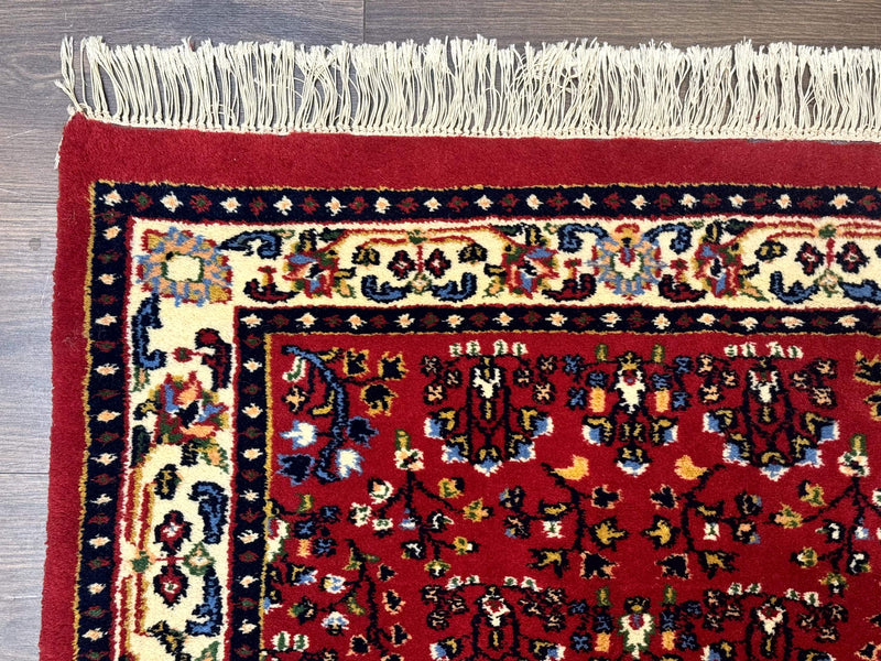 Indo Persian Sarouk Runner Rug 3 x 12, Red and Cream, Allover Pattern, 12ft Runner, Hand Knotted by Jewel Rugs
