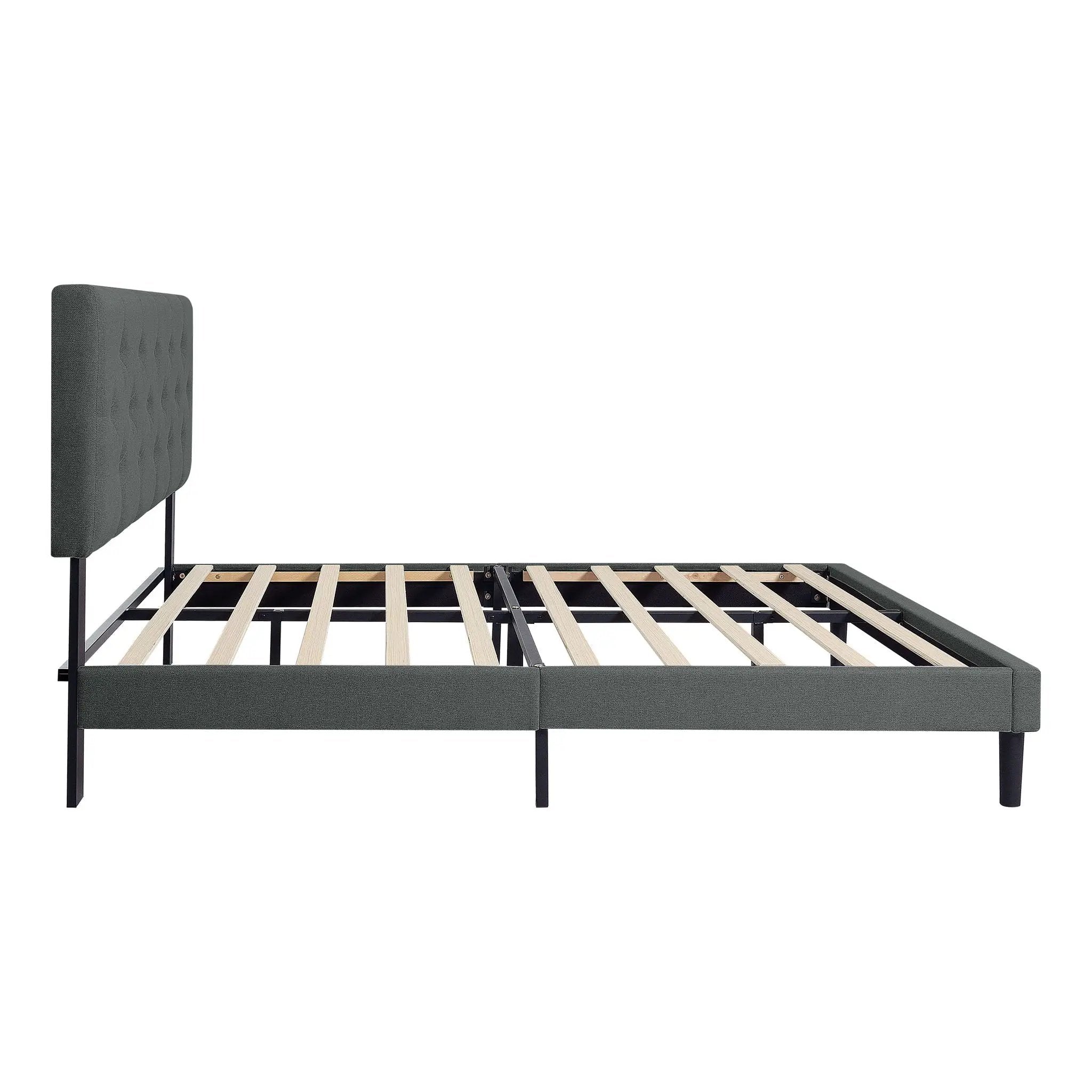 Modern Upholstered Platform Bed Frame With Button Tufted Fabric Headboard by Unique Piece Furniture