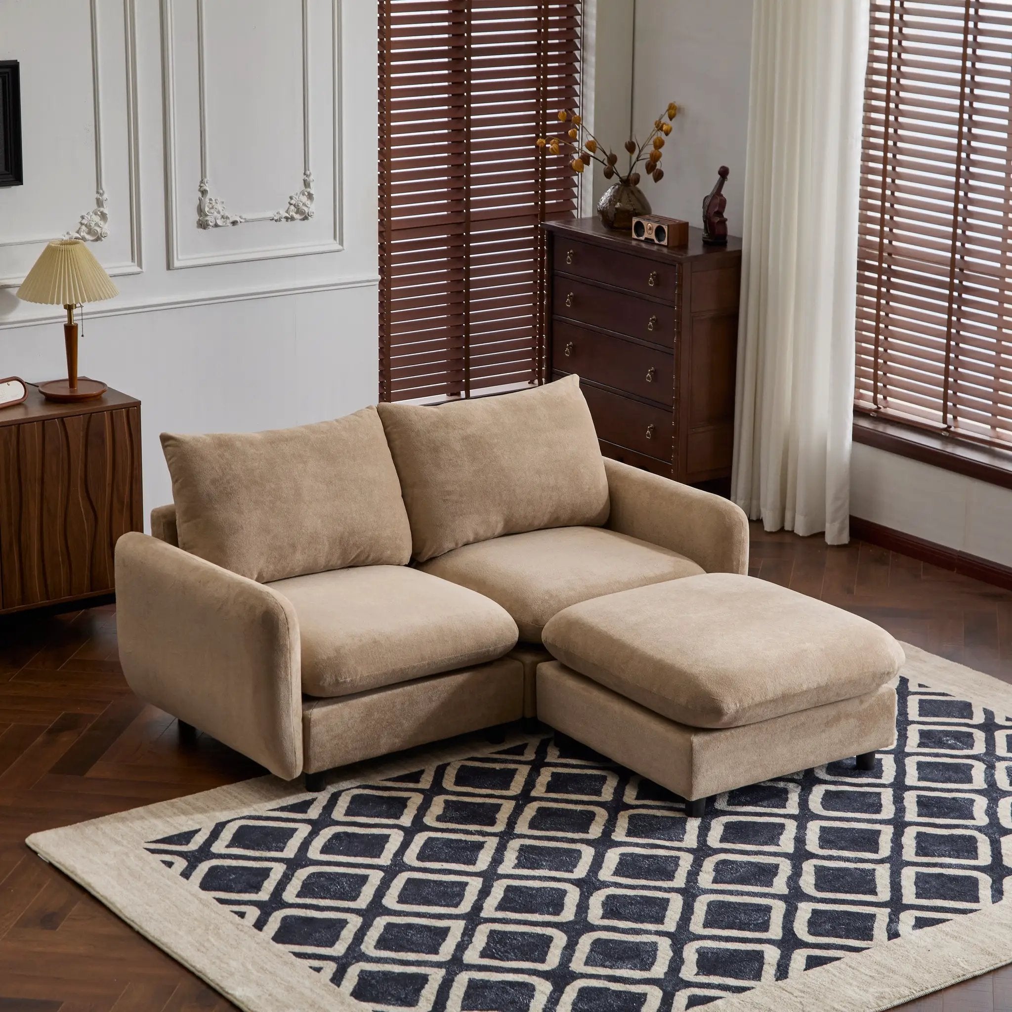 69 in. 3-Piece L Shaped Modular Velvet Sectional Sofa with Ottoman, NOMAD by HouseOfZazla