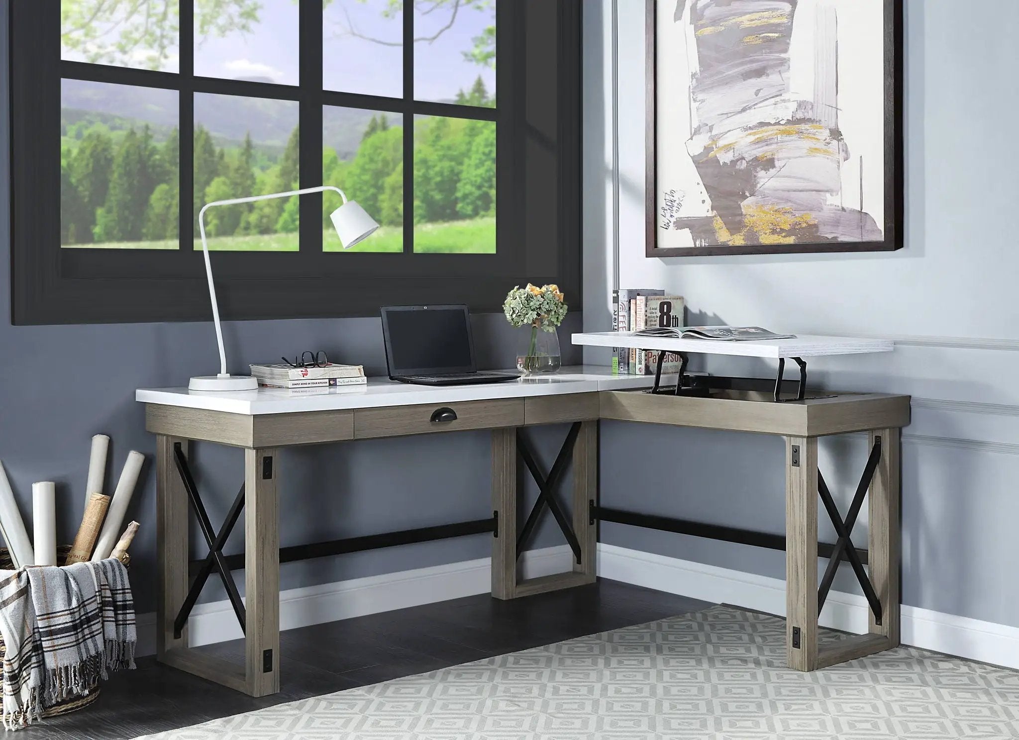 Talmar - Marble Top & Rustic Writing Desk With Lift Top - Oak by Unique Piece Furniture