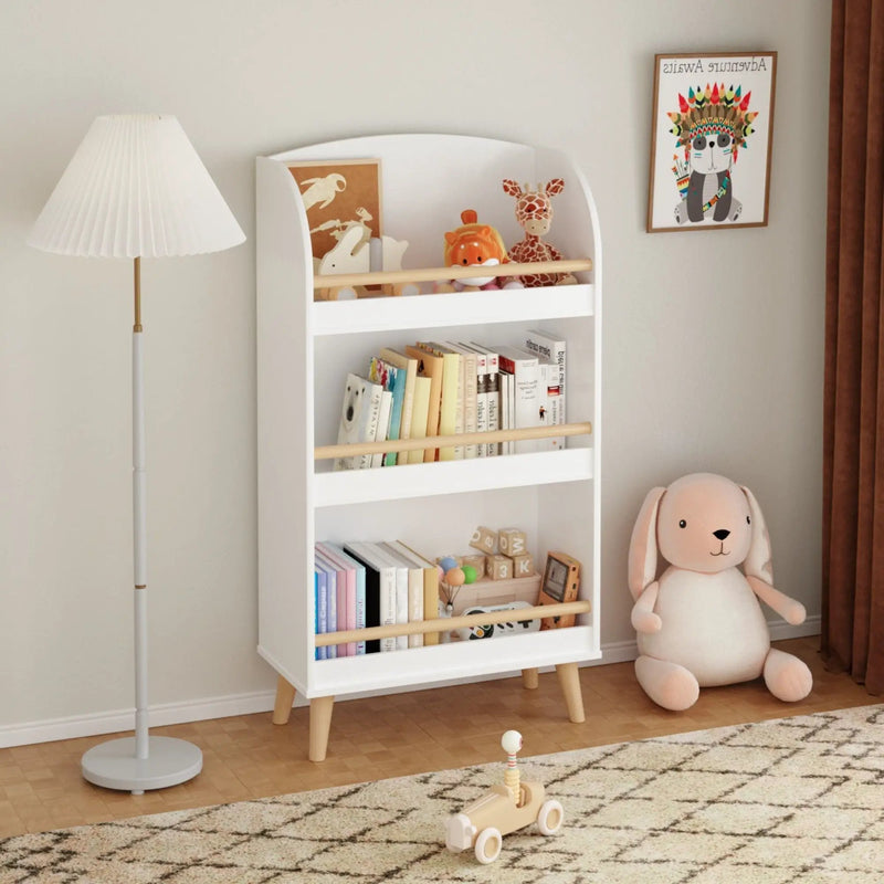 Bookshelf 3 Tier Book Organizer With Toy Storage - White by Unique Piece Furniture