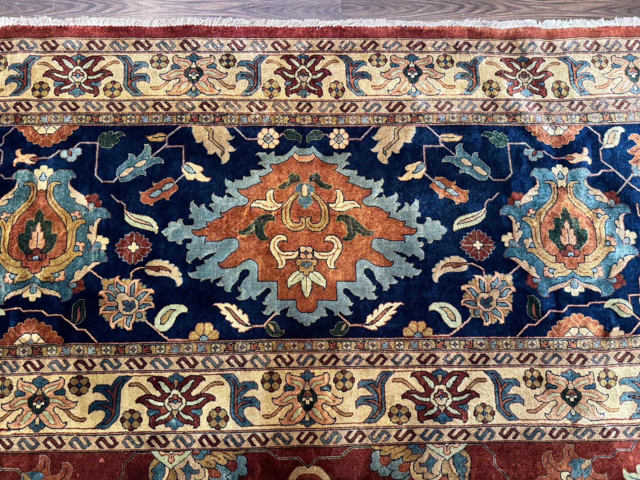 Palace Size Indo Persian Rug 12x15, Sultanabad Mahal Carpet, Red Navy Blue, Fine 210 KPSI by Jewel Rugs