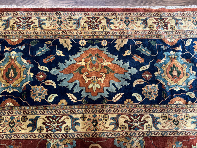 Palace Size Indo Persian Rug 12x15, Sultanabad Mahal Carpet, Red Navy Blue, Fine 210 KPSI by Jewel Rugs