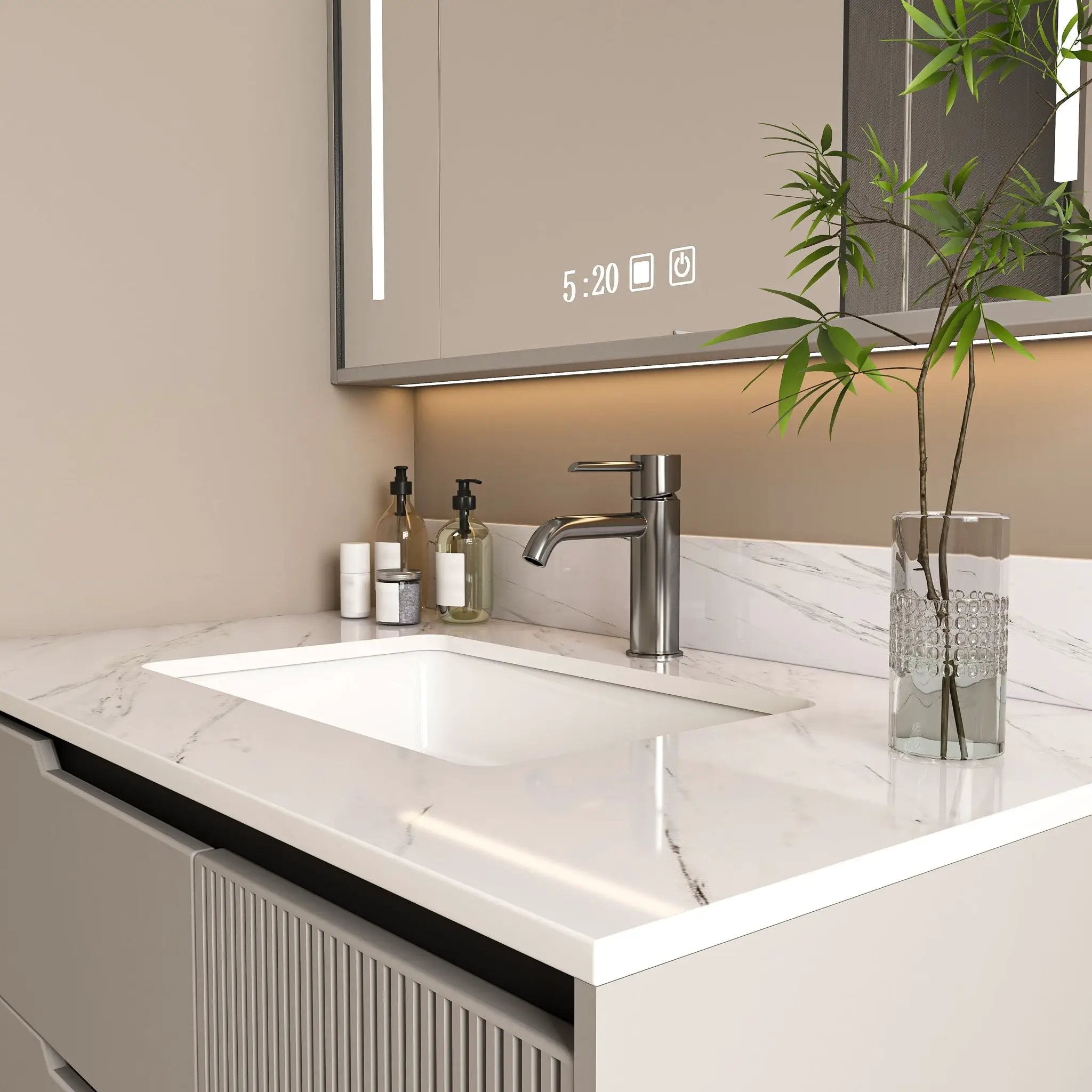 Bianco Carrara Venato Marble Vanity Top With Pre Drilled Faucet Hole And Undermount Sink by HouseOfZazla