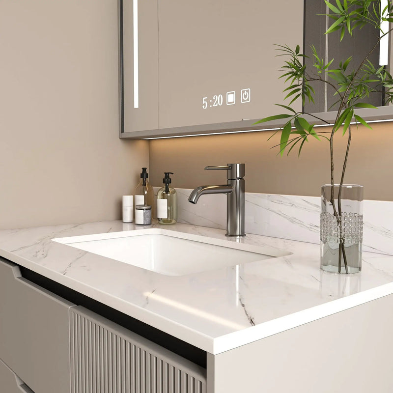 Bianco Carrara Venato Marble Vanity Top With Pre Drilled Faucet Hole And Undermount Sink by HouseOfZazla