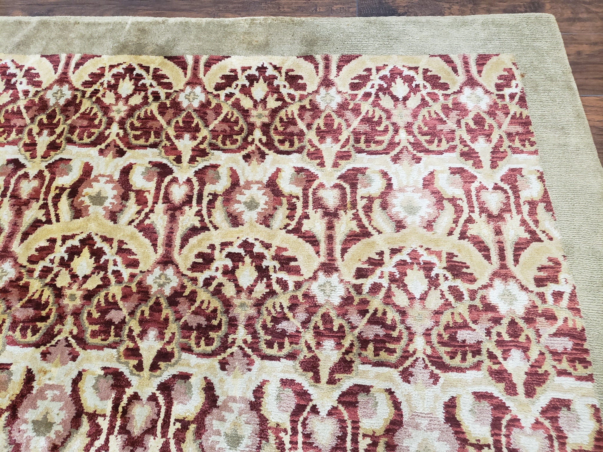Contemporary Indian Nepalese Room Sized Rug 9 x 11.6, Wool Hand-Knotted Dark Red & Beige Soft Carpet, 9 x 12 Masterloom Living Room Rug by Jewel Rugs