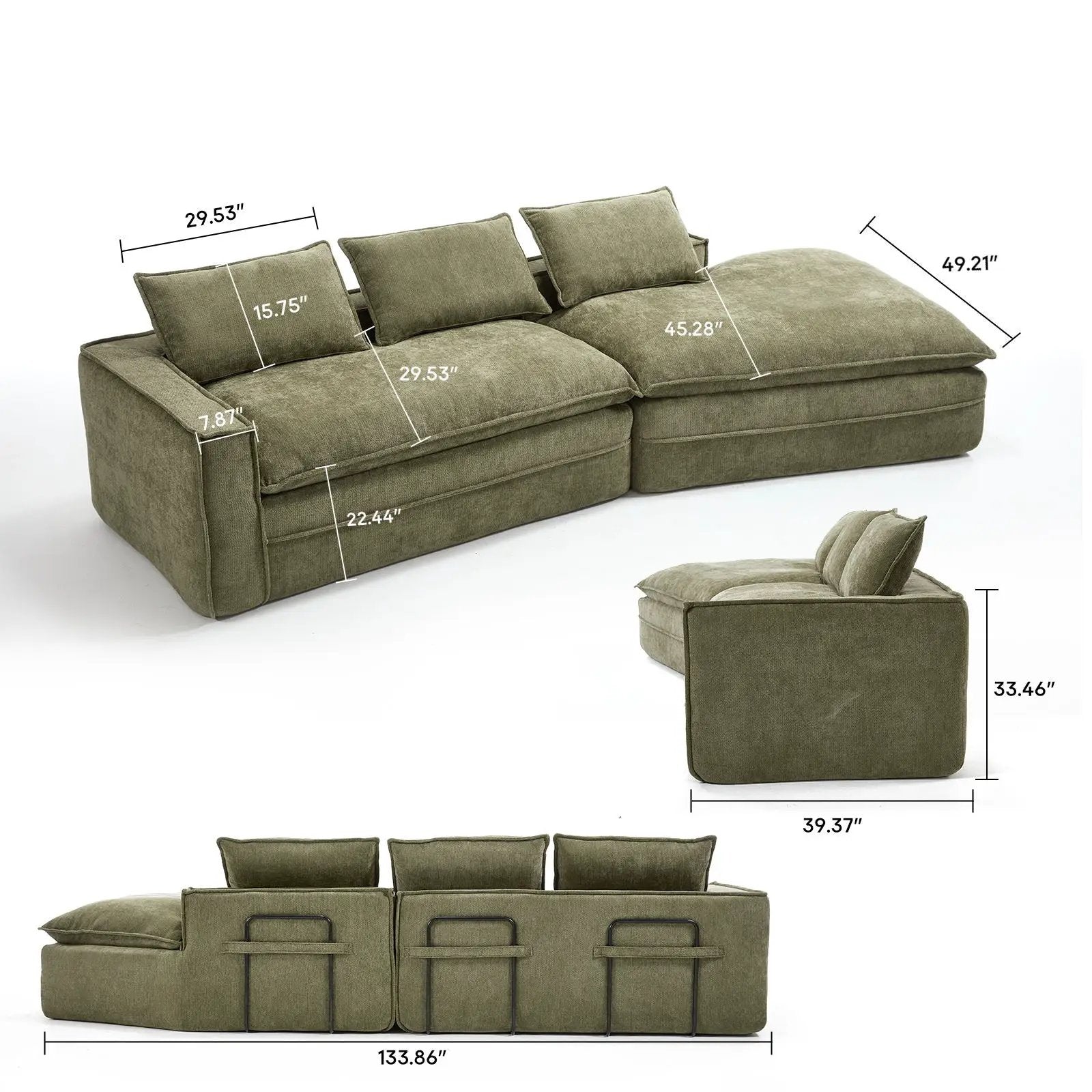 Modern Minimalist Modular Sectional Sofa With Deep Seats And Right Facing Chaise by HouseOfZazla