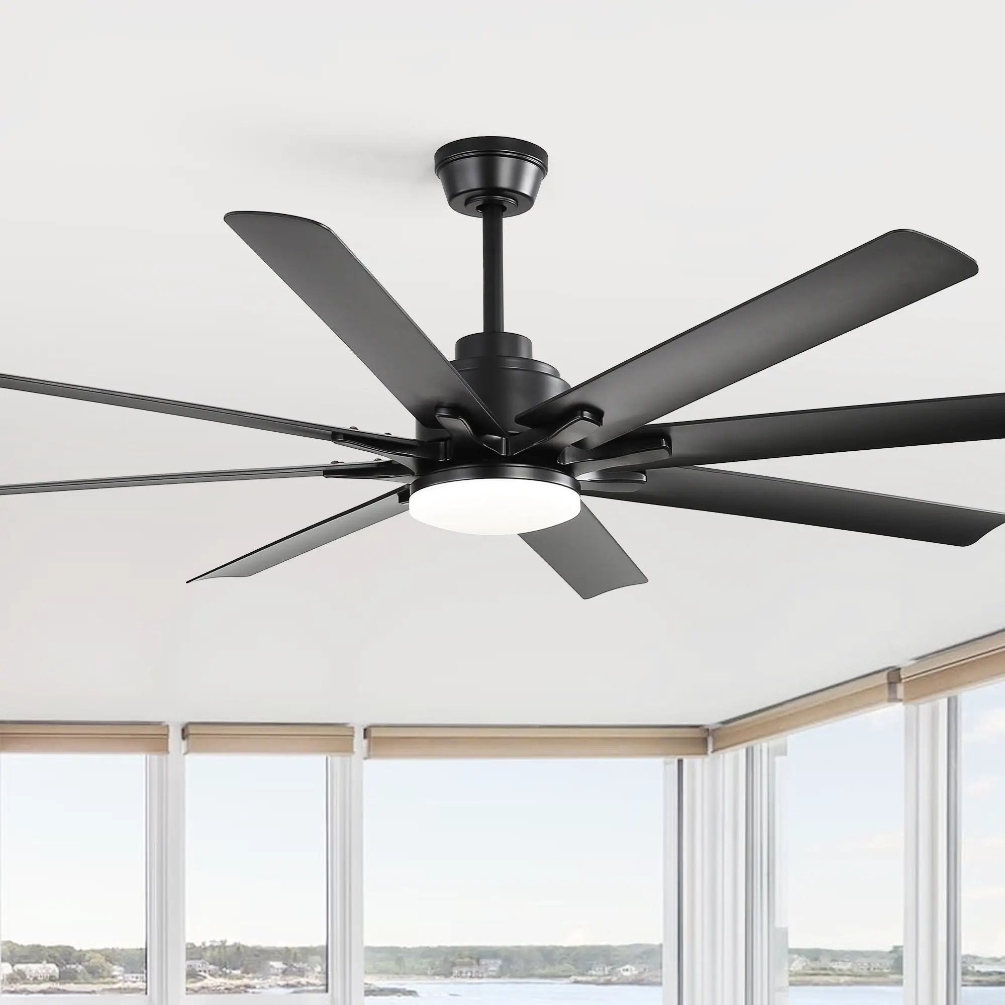 Smart Ceiling Fan With 8 Blades, Voice Remote Control, 6 Wind Speeds, Reversible DC Motor, 3 Color Lighting - Black by HouseOfZazla