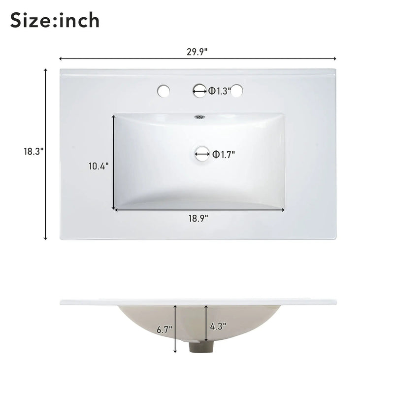 30-Inch Bathroom Vanity with Ceramic Sink and Ample Storage by HouseOfZazla