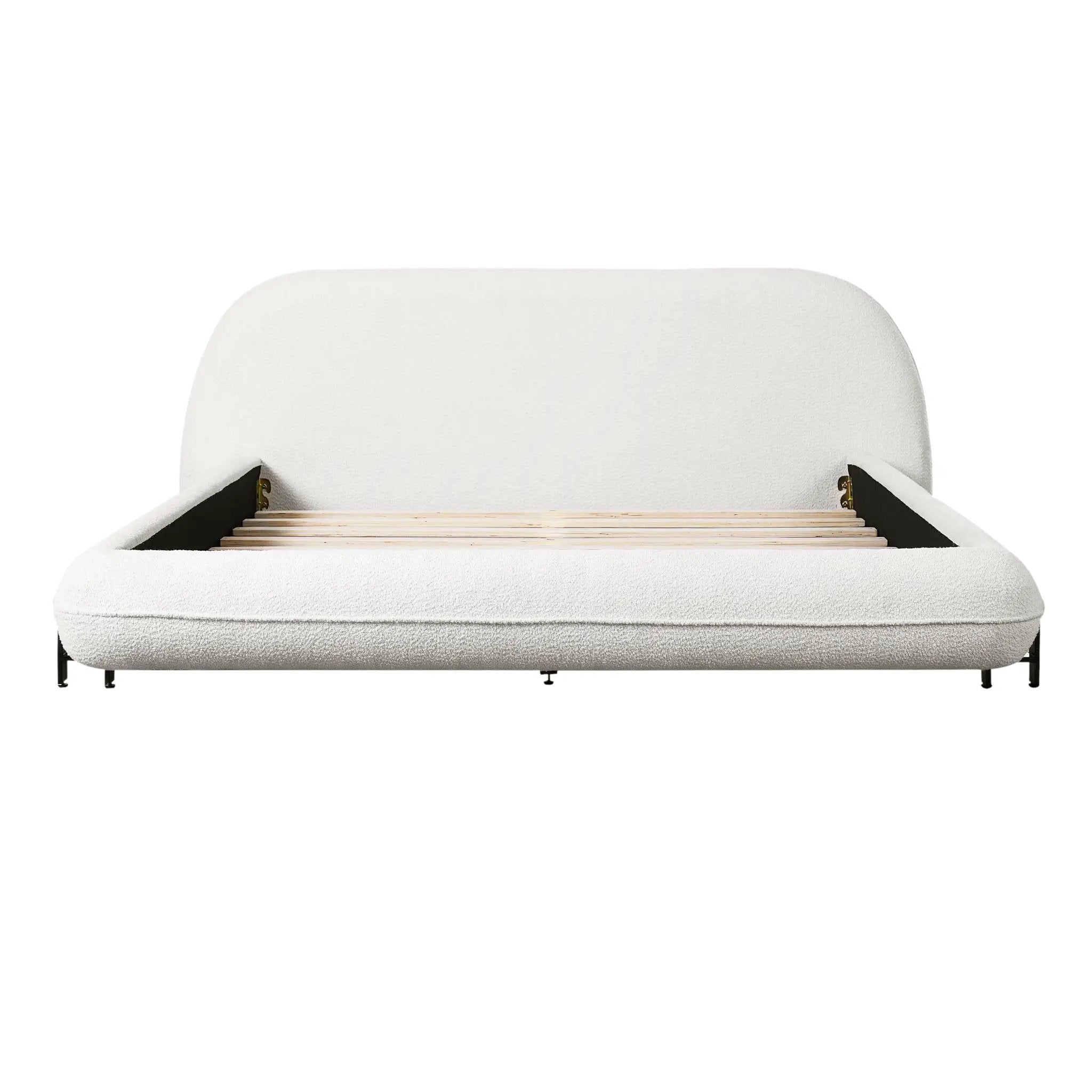 Queen Size Upholstered Bed Frame with Boucle Fabric and Steel Legs by HouseOfZazla
