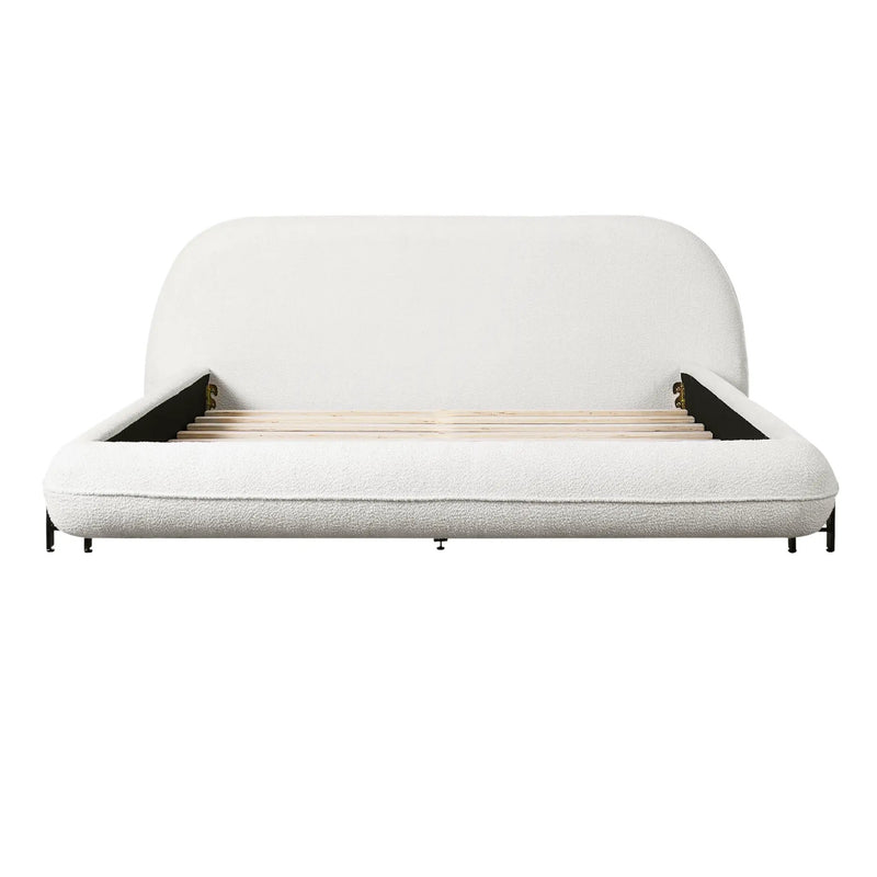 Queen Size Upholstered Bed Frame with Boucle Fabric and Steel Legs by HouseOfZazla