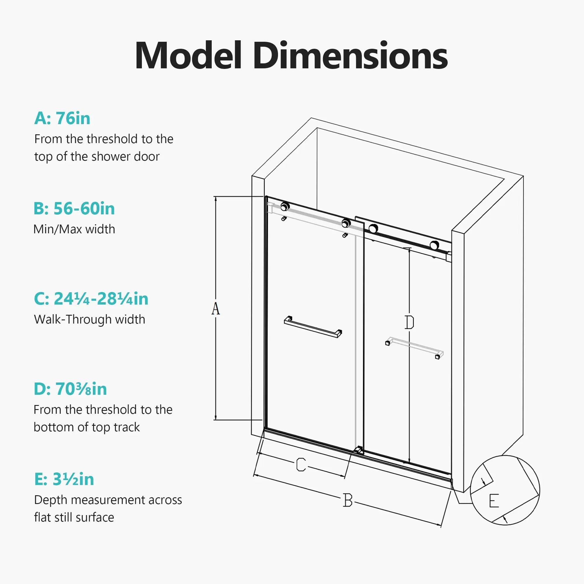 56-60 Inch Width by 76 Inch Height Frameless Double Sliding Soft-Close Shower Door by HouseOfZazla