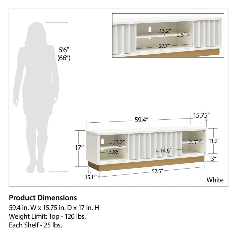 Rene - Scalloped TV Stand For TVs Up To 65" - White by Unique Piece Furniture