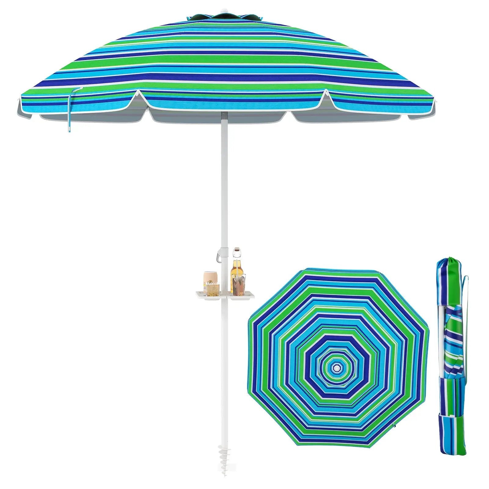 7.2 Feet Portable Outdoor Beach Umbrella with Sand Anchor and Tilt Mechanism by DirectDeals