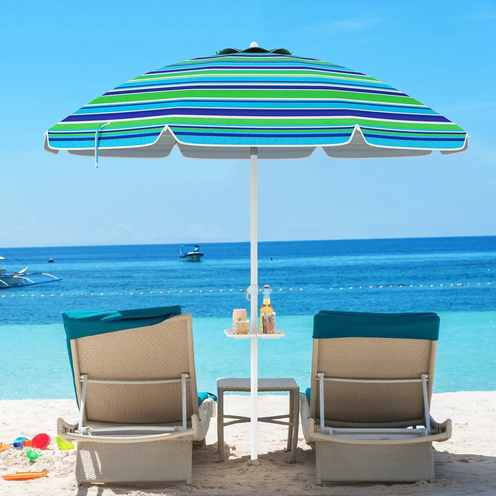 7.2 Feet Portable Outdoor Beach Umbrella with Sand Anchor and Tilt Mechanism by DirectDeals