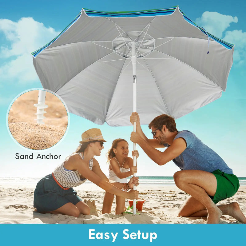 7.2 Feet Portable Outdoor Beach Umbrella with Sand Anchor and Tilt Mechanism by DirectDeals
