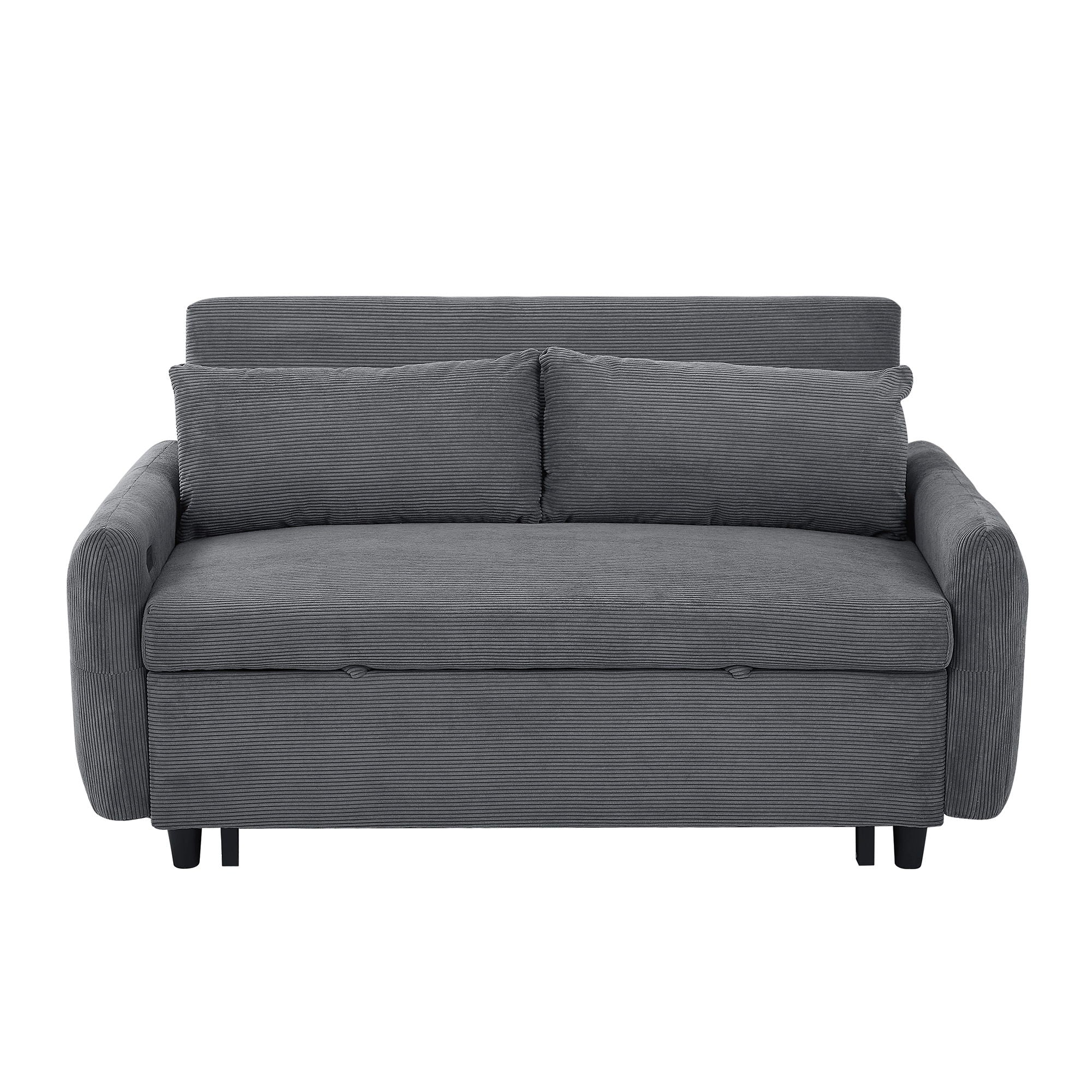 Pull-Out 2 Seat Modern Sleeper Sofa With 2 Throw Pillows And USB Ports by HouseOfZazla