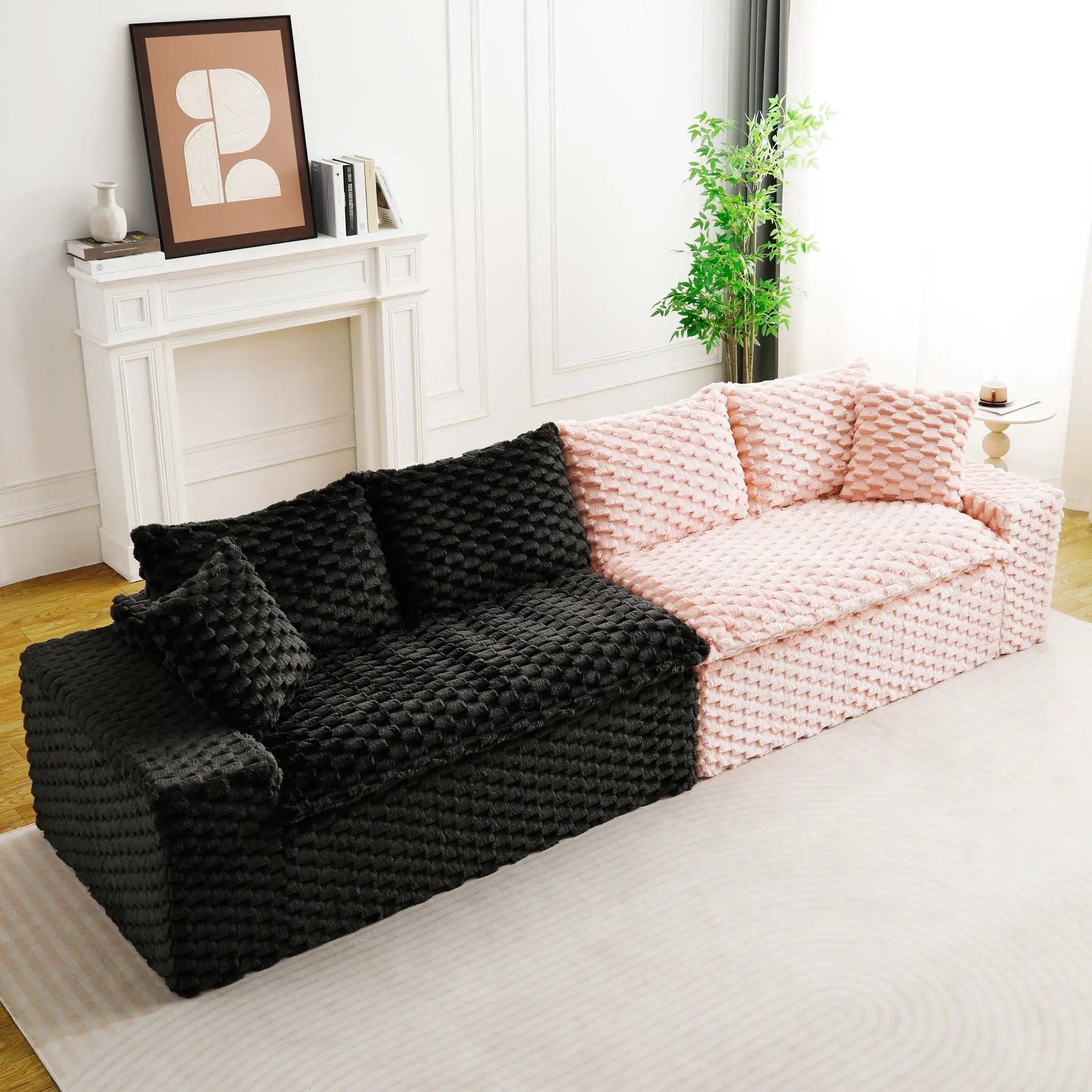 Multifunctional Sofa Pink Black, Fits 4 People by Unique Piece Furniture