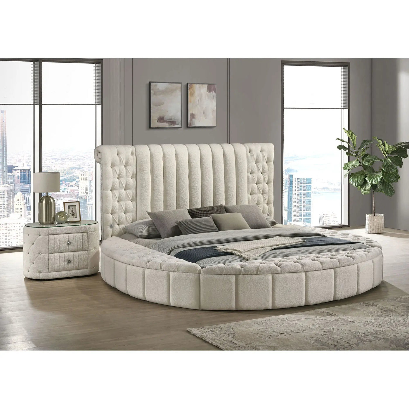 Santiago - Upholstered Round Storage Bed With Built In Charging Ports by HouseOfZazla