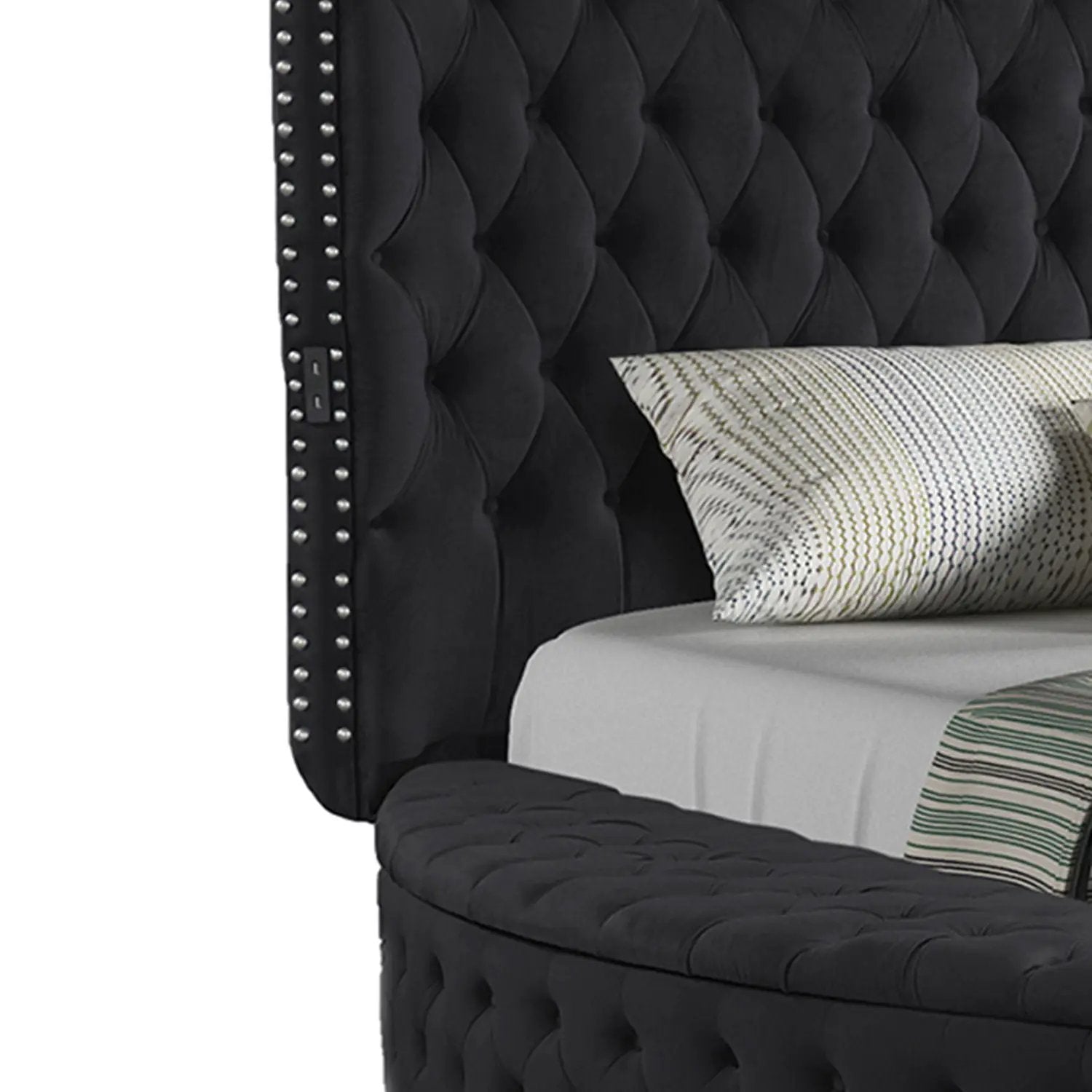 Hazel - Queen Size Tufted Storage Bed & Bluetooth Speakers, USB Port - Black by HouseOfZazla