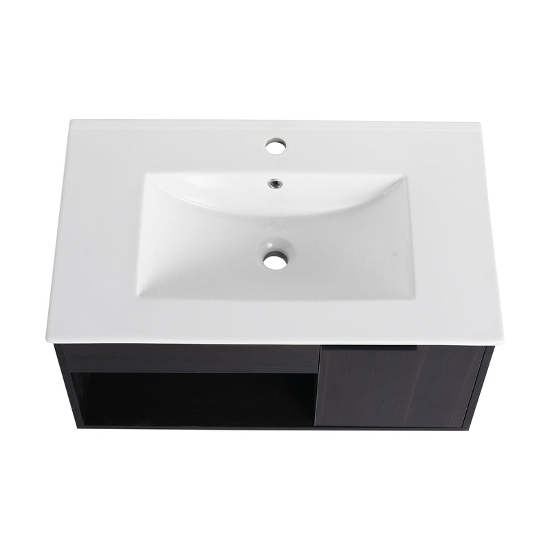 Wall Mounted Floating Bathroom Vanity With Open Shelf & Soft Close Door by HouseOfZazla