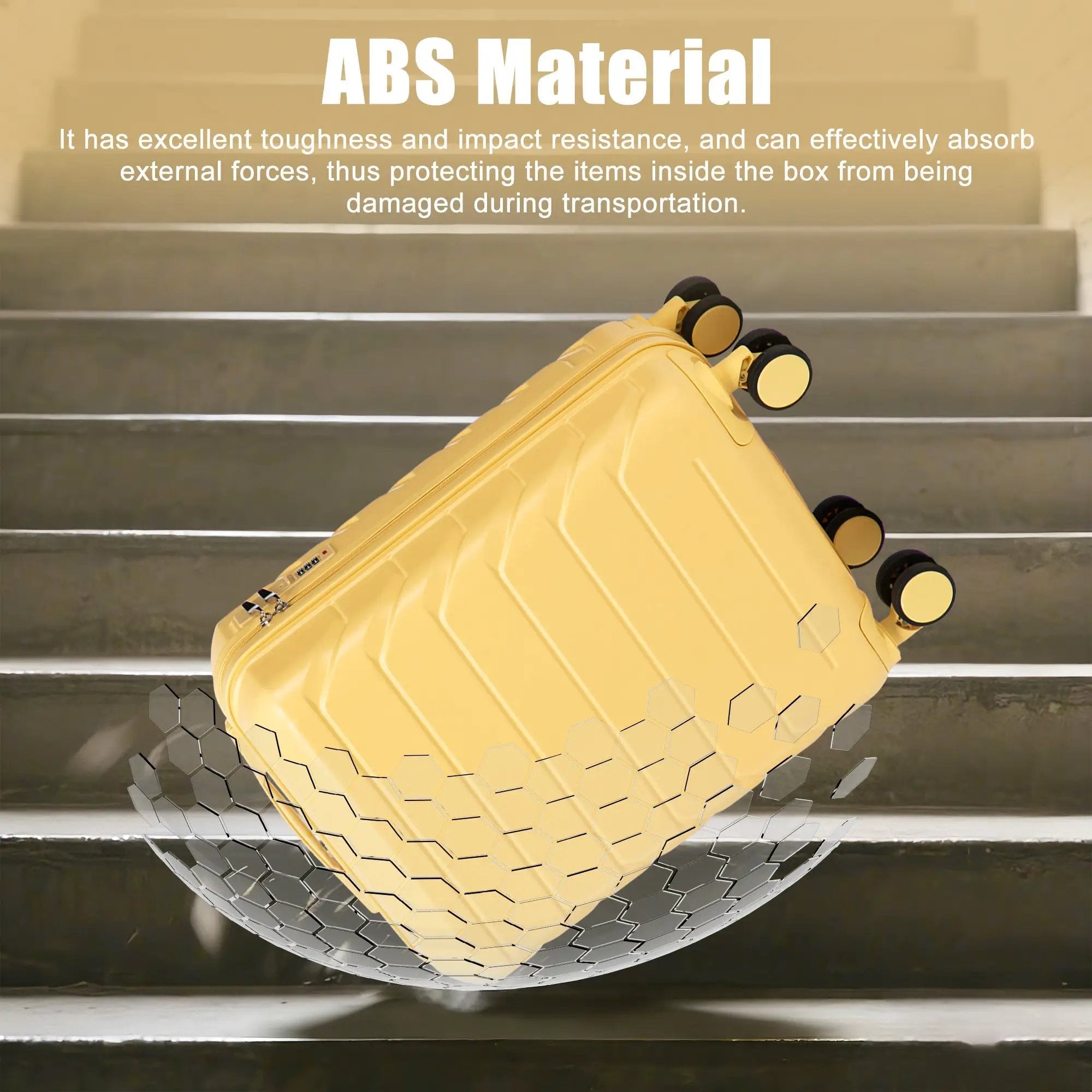 20 Inch ABS Hard Shell Travel Checked Luggage - Yellow by HouseOfZazla