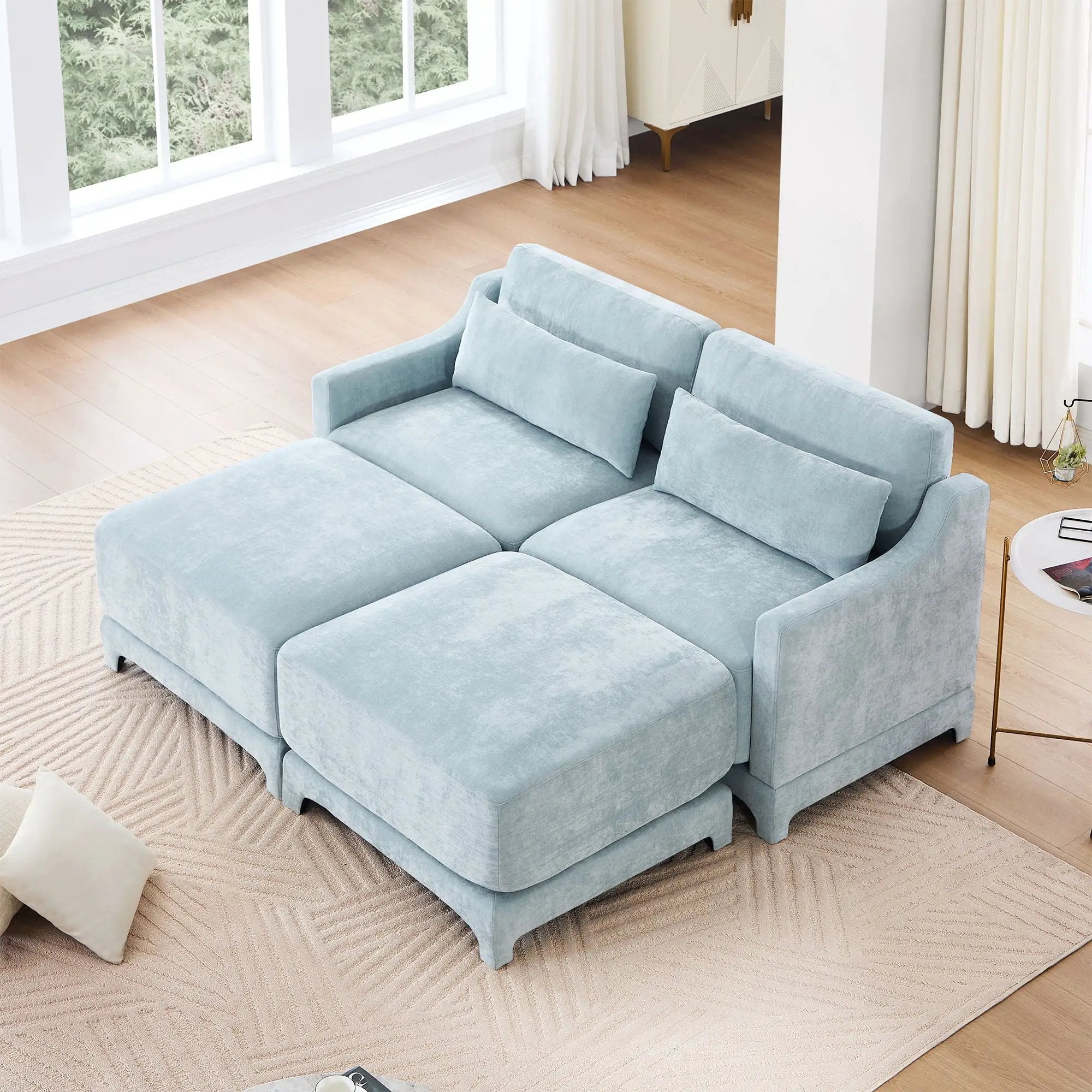 Stylish Sofa With Ottoman And Lumbar Pillows, Ergonomic Design by HouseOfZazla