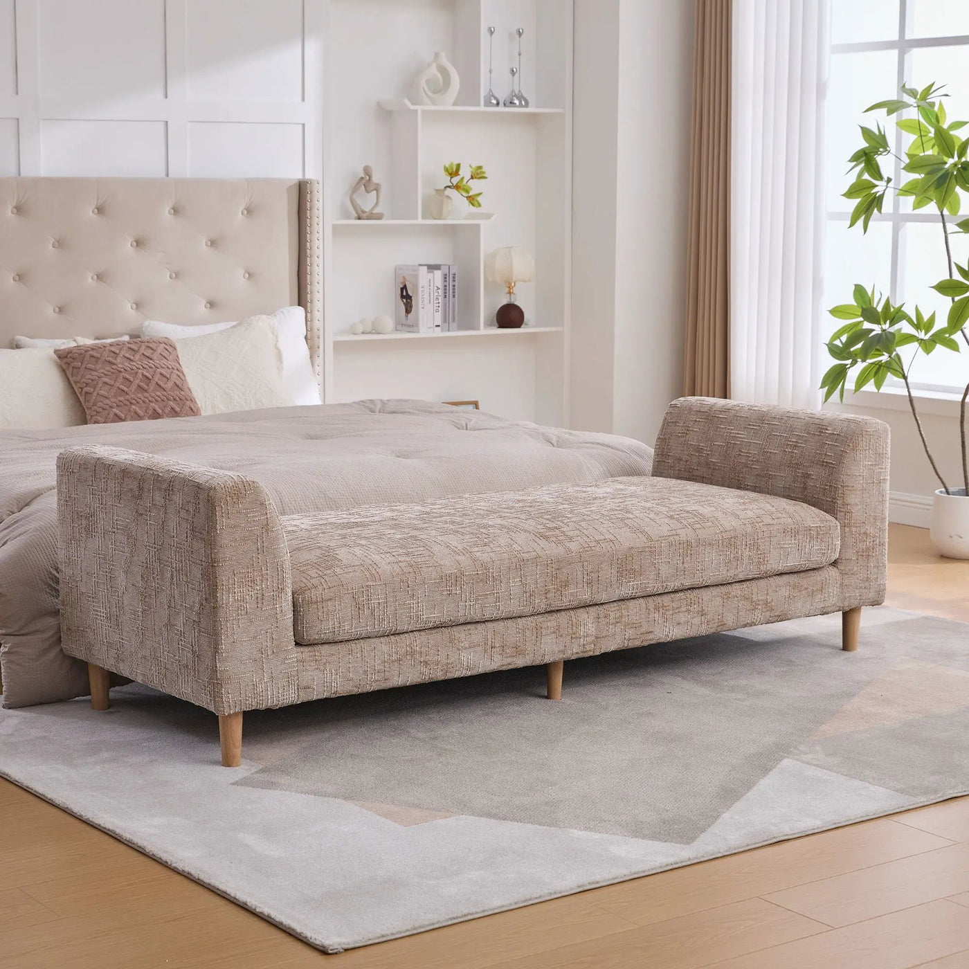 Modern Upholstered End Of Bed Bench With Armrests by Unique Piece Furniture