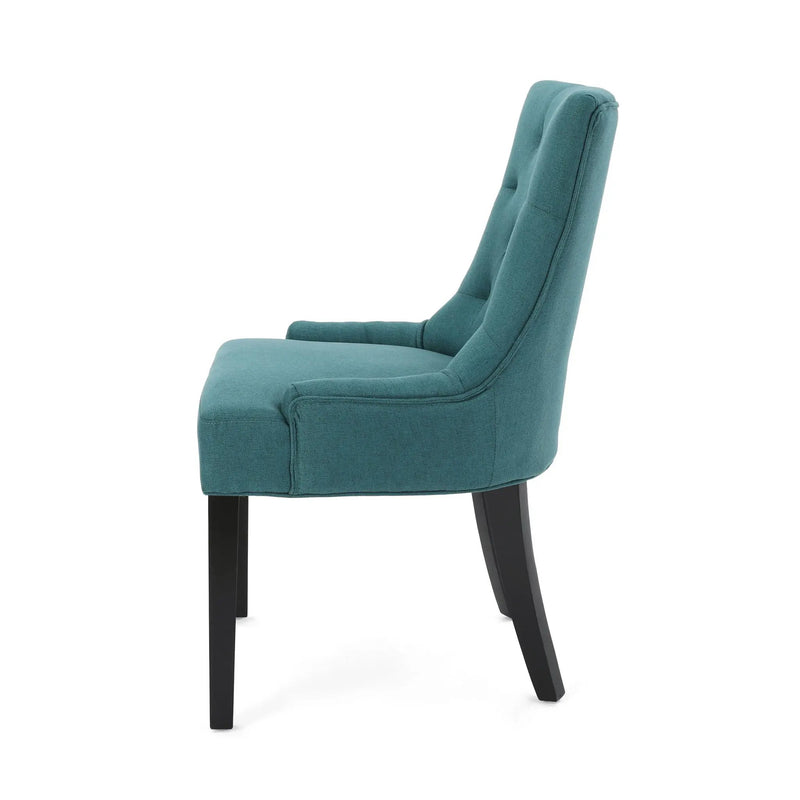 Dining Chair Set of 2 With Upholstered Diamond Tufting And Espresso Birch Legs - Teal by HouseOfZazla