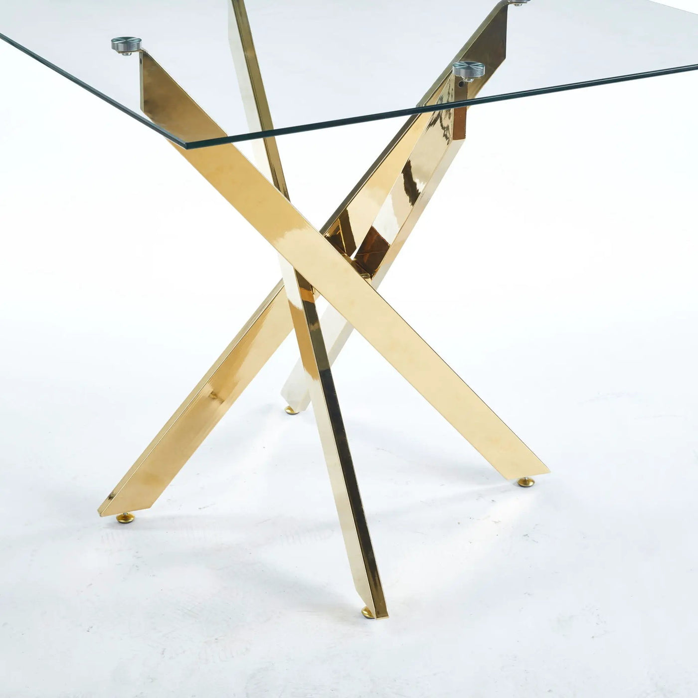 Dining Table With Cross Metal Leg And Tempered Glass, Modern Space Saving Kitchen Table For Living Room Legs, Square Table by Unique Piece Furniture