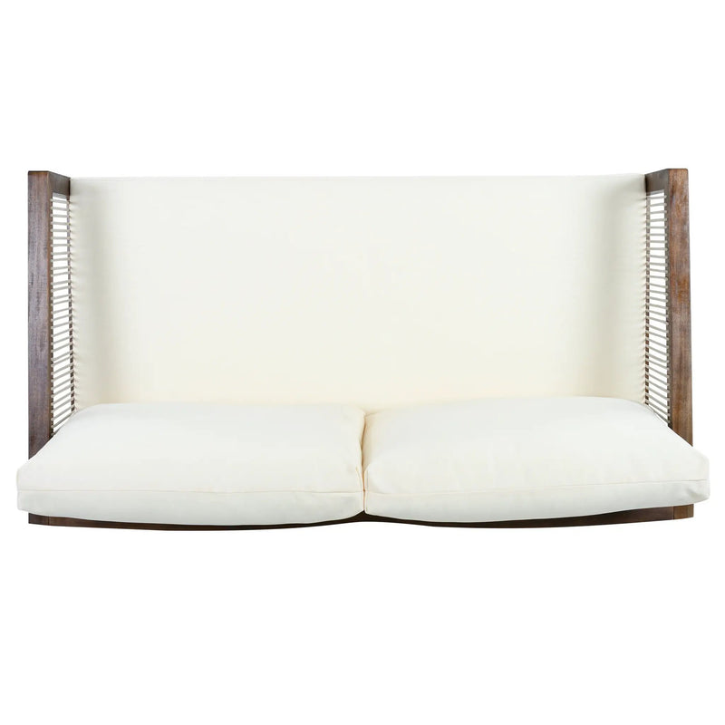 Outdoor Loveseat and Coffee Table Set, Acacia Wood Frame with Rope Detail by HouseOfZazla