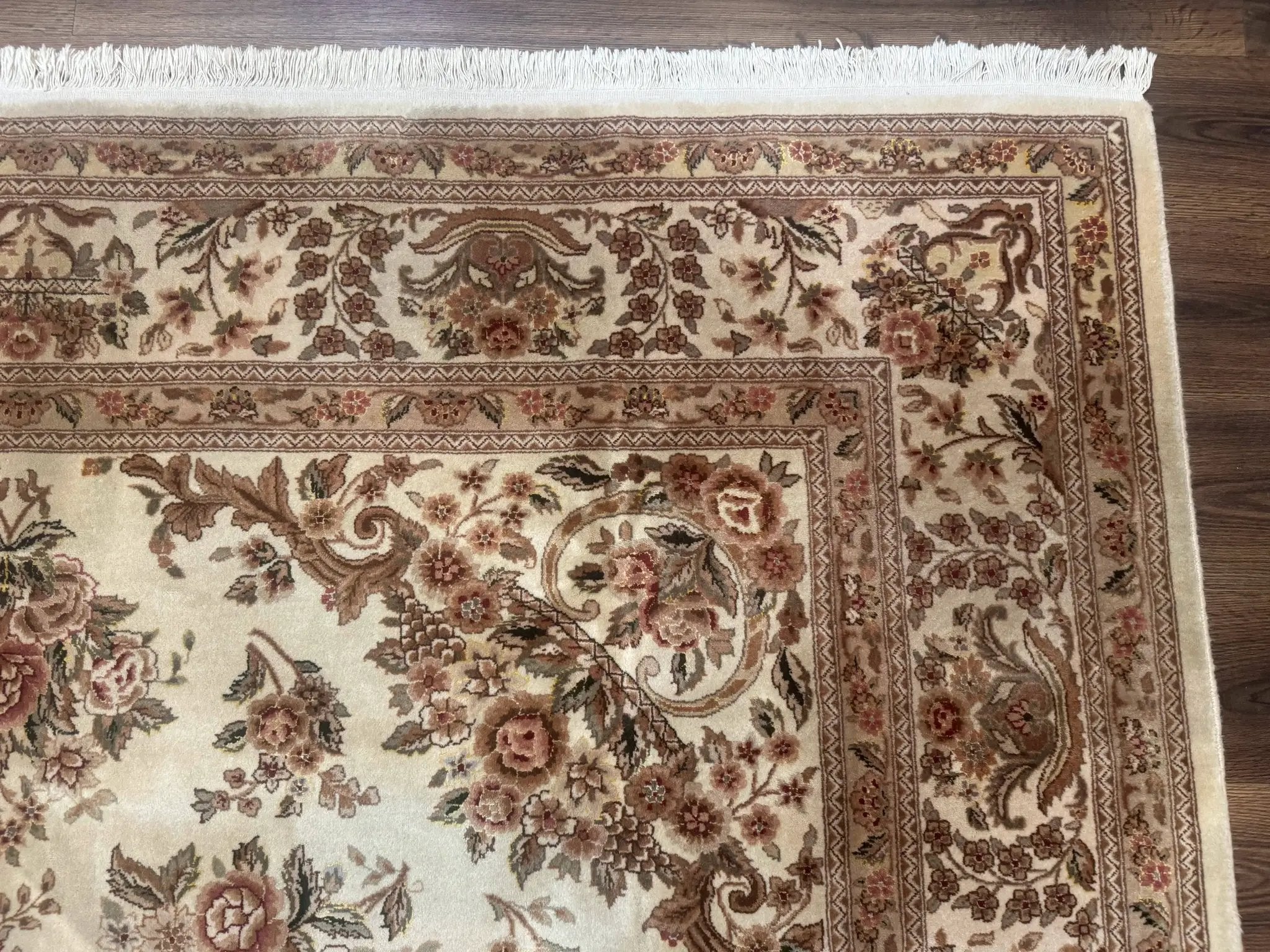 Sino Persian Rug 8x10, Floral, Elegant, Fine 225 KPSI, Beige, Wool & Silk by Jewel Rugs