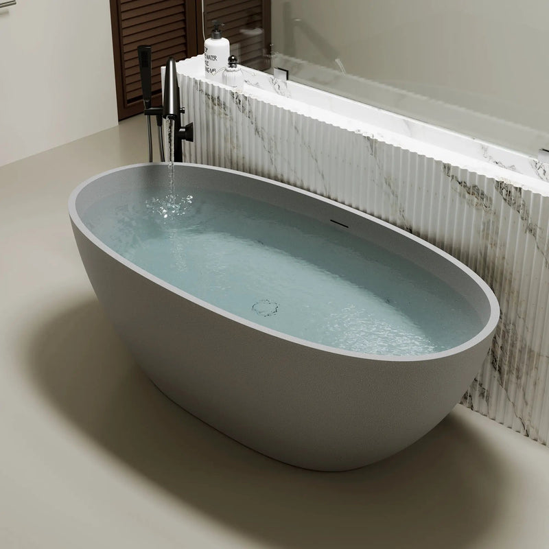 63" Freestanding Bathtub Resin Stone Soaking Bathtub by HouseOfZazla